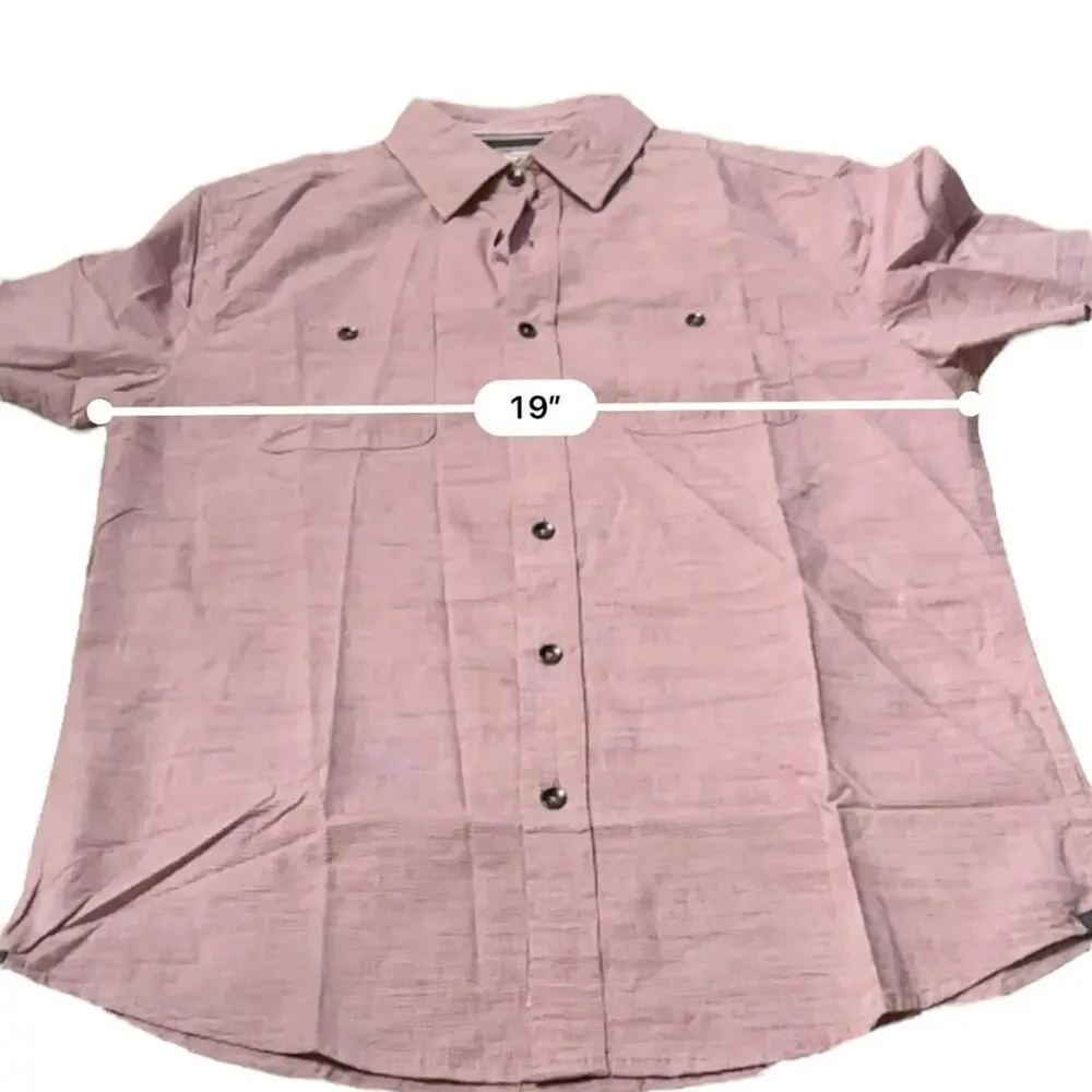 Flag & Anthem Mauve 100% Cotton Short Sleeve Button Down Shirt Sz S NEW‎